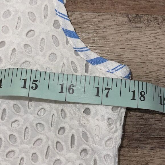 London‎ Times Women's Sleeveless Laced Stripe Eyelet Dress White Blue Size 12 - Picture 6 of 10